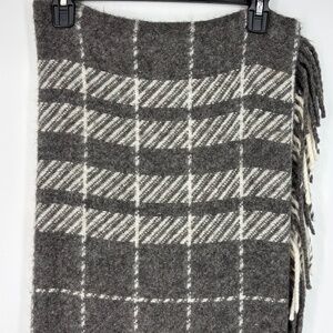 Gray and Ivory Plaid Throw Blanket Alpaca Wool Blend with Fringes 58" by 54"